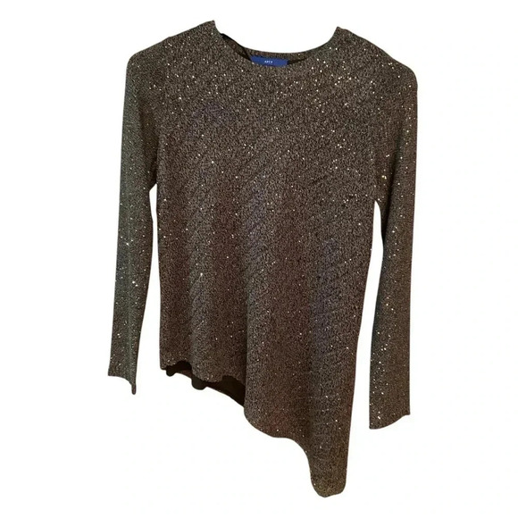 Apt 9 Women's Light Knit Sweater Size L Gray Subtle Sequined Asymmetric Hem - Picture 5 of 12